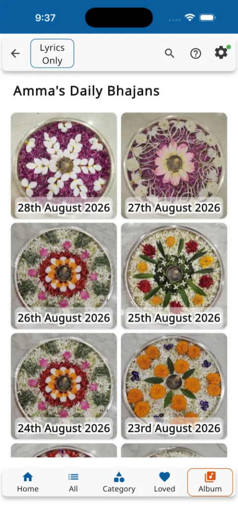 Amma's Daily Bhajans, one dated album per day