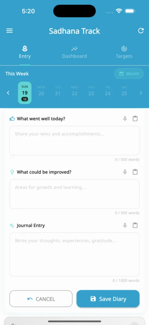 Diary entry with voice dictation