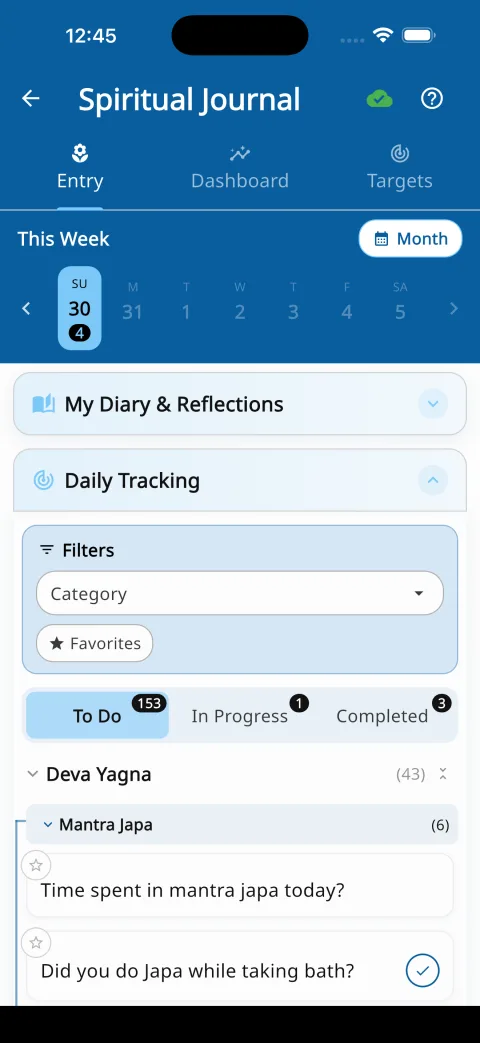Sadhana Track daily questions