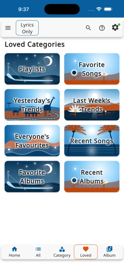 Loved categories with favourites and trends