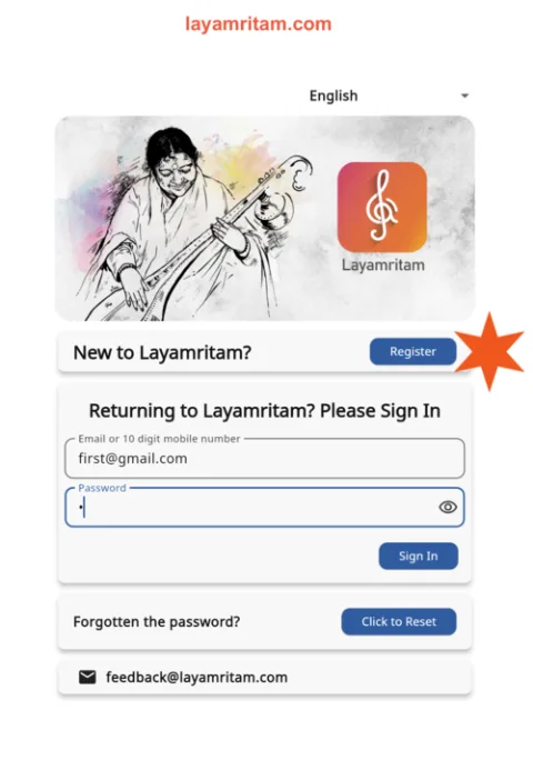 Sign in page on layamritam.com